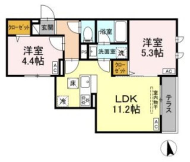 セレスティア徳丸 A(2LDK/1階)の間取り写真