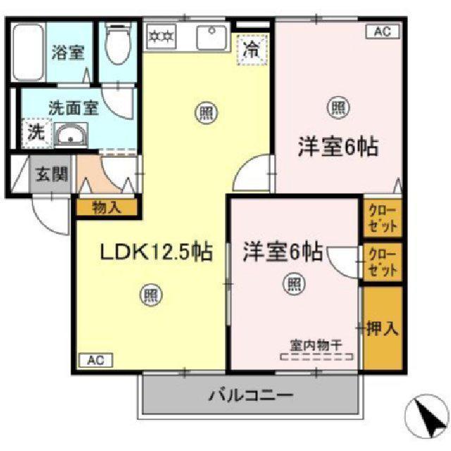 ヴィラ西福原D棟(2LDK/2階)の間取り写真