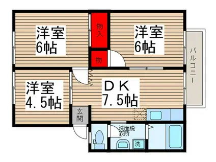 ドミール弐番街(3DK/2階)の間取り写真