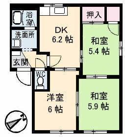 フレグランスKM C棟(3DK/1階)の間取り写真