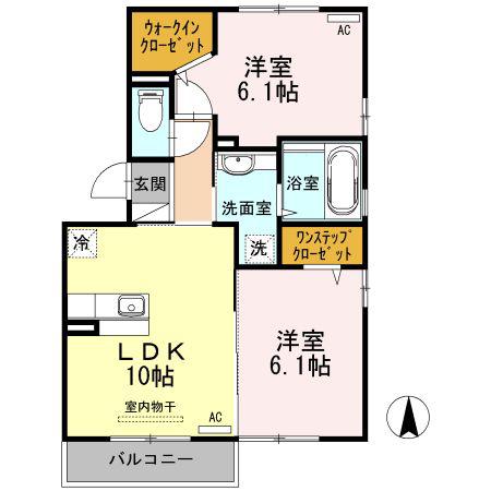 ソレイユB棟(2LDK/2階)の間取り写真