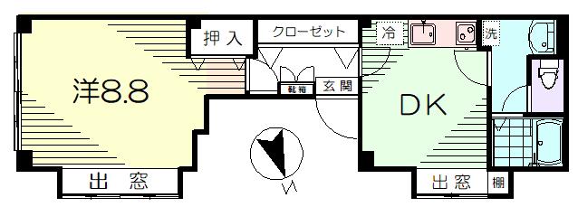高野ビル(1DK/3階)の間取り写真