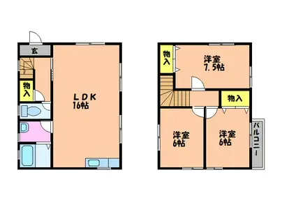 田渕 A棟(3LDK/1階)の間取り写真