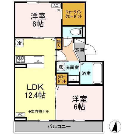 セジュール・リリー E(2LDK/2階)の間取り写真