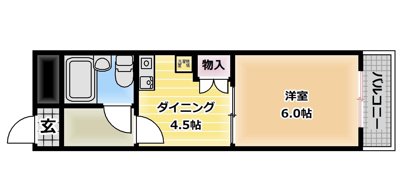 ライオンズマンション豊中蛍池(1DK/2階)の間取り写真