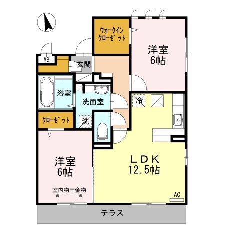 NOVEL COURT IMAISE B棟(2LDK/1階)の間取り写真