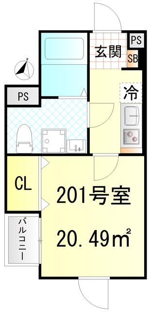 CFジオーレ北綾瀬テラス(1K/2階)の間取り写真