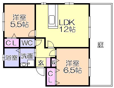 レシデンシア小森野A(2LDK/1階)の間取り写真