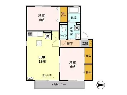 オーク ヴィレッジ C(2LDK/1階)の間取り写真