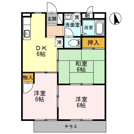 ビエント生駒(3DK/1階)の間取り写真