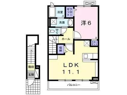 ソレアード つきみ野(1LDK/2階)の間取り写真