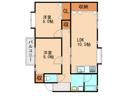 サンライフ虹(2LDK/2階)の間取り写真