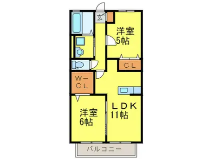 ローズハイム野多目(2LDK/2階)の間取り写真