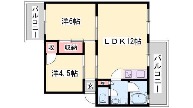 インタービレッジ網干駅前(2LDK/4階)の間取り写真