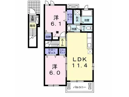 グランボヌールI(2LDK/2階)の間取り写真