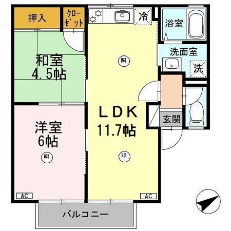 サンパティーク松本 A棟(2LDK/2階)の間取り写真
