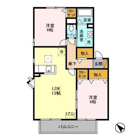 メイプルハウスCIII(2LDK/2階)の間取り写真