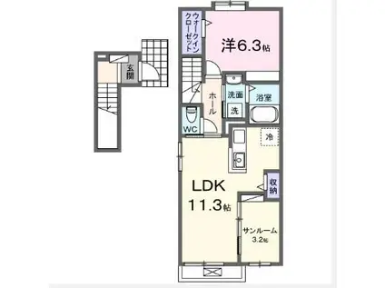 コーポサンシャイン II(1LDK/2階)の間取り写真