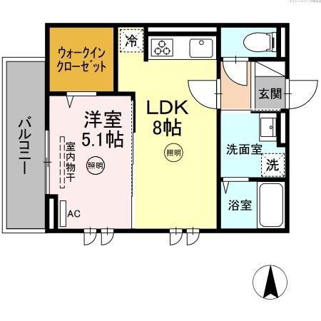 D-ROOM樋井川3丁目(1LDK/3階)の間取り写真