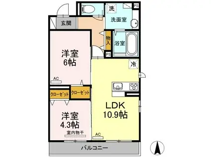 レーヴ・リボンYK(2LDK/2階)の間取り写真