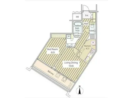 MOMENTO SHIODOME(1LDK/22階)の間取り写真