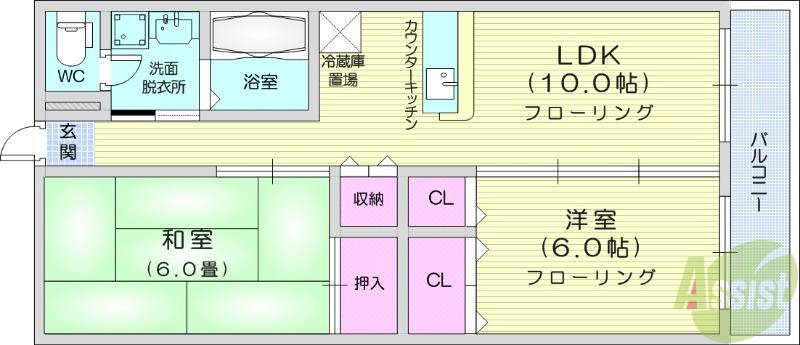 αNEXT鶴ヶ谷ⅡB(2LDK/1階)の間取り写真