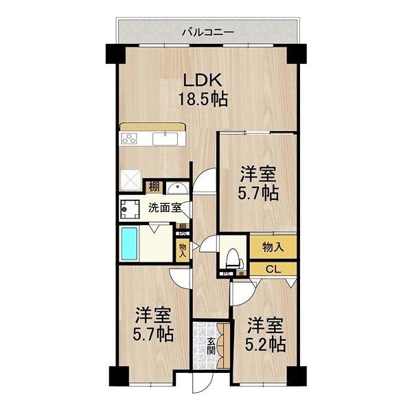 PHOENIX COURT 交野I(3LDK/2階)の間取り写真