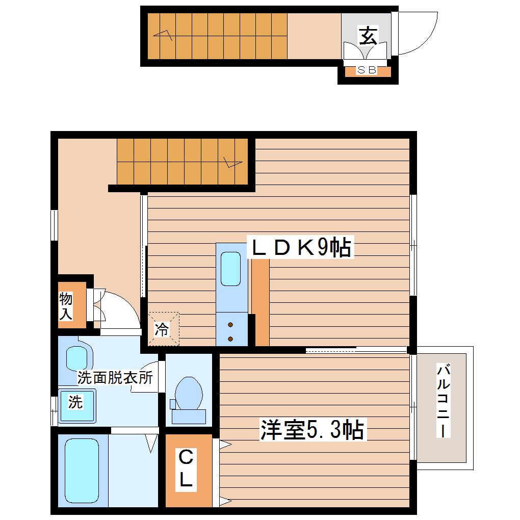WIN大河原B棟(1LDK/2階)の間取り写真