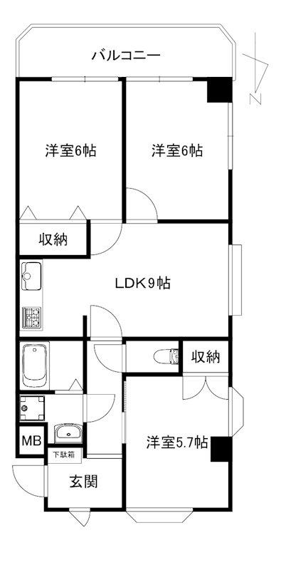 寿マンション(3LDK/3階)の間取り写真