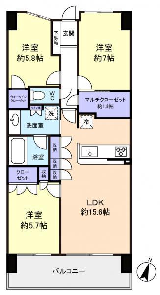 グランソシア船橋芽吹の杜(3LDK/10階)の間取り写真