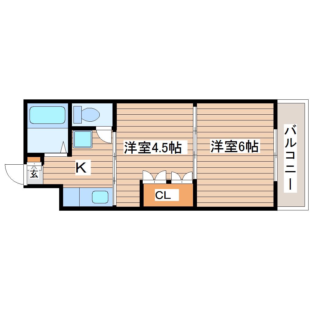 イーグルハイツ錦町(2K/1階)の間取り写真