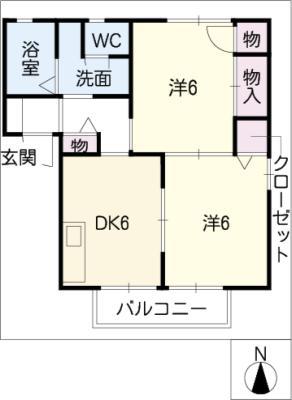 クレアコート オゼキ(2DK/1階)の間取り写真
