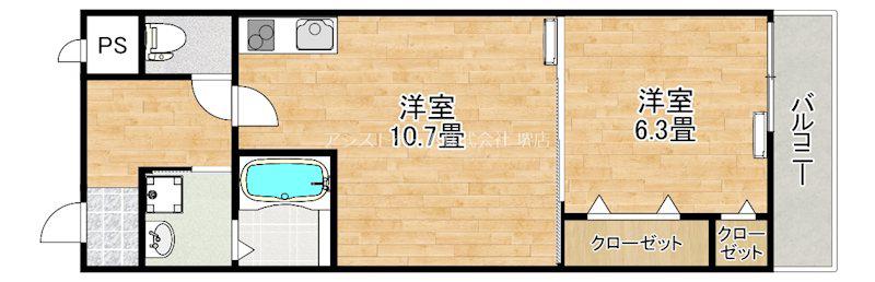 フジパレス浜寺昭和町(1LDK/3階)の間取り写真