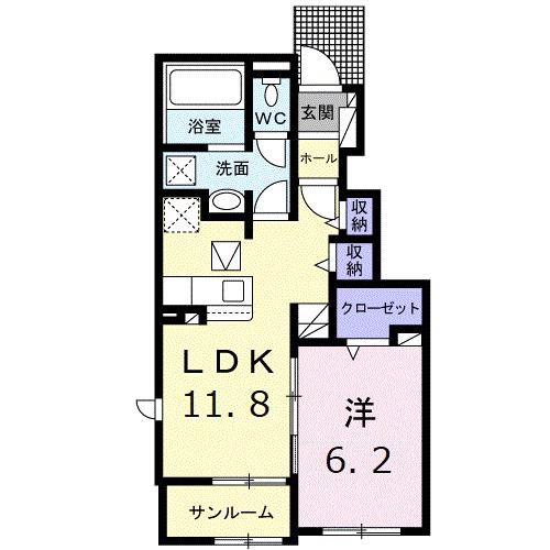 アールコートI(1LDK/1階)の間取り写真