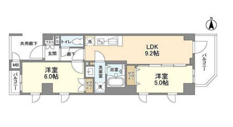 アジュールテラス中野新橋(2DK/5階)の間取り写真