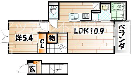 オーブアビタシオン(1LDK/2階)の間取り写真