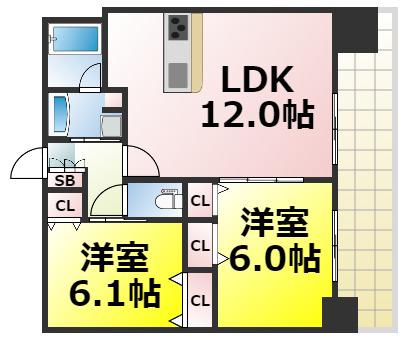 エステムコート南堀江IIレアリス(2LDK/10階)の間取り写真