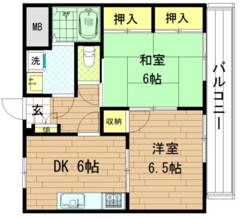 ユーハウス(2DK/3階)の間取り写真