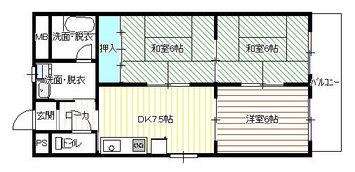 ロイヤル服部(2LDK/1階)の間取り写真