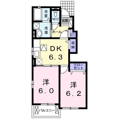オリーブハウス(2DK/1階)の間取り写真