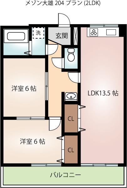 メゾン大雄(2LDK/2階)の間取り写真