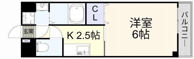 リバティ中曽根(1K/2階)の間取り写真