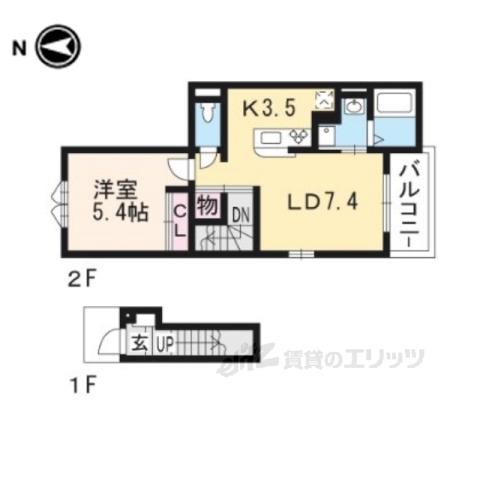 ENDEAVOR御陵(1LDK/2階)の間取り写真
