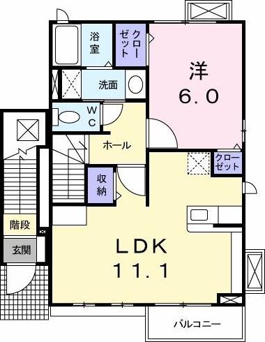 サンヴィオラ白水(1LDK/2階)の間取り写真