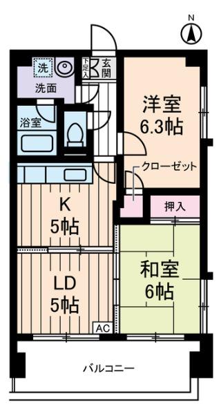 新佐川ビル(2LDK/5階)の間取り写真