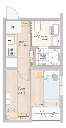 CASITA鴻巣(1K/3階)の間取り写真