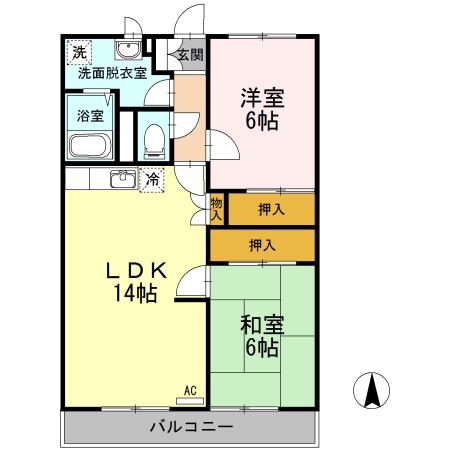 リバティ東観音(2LDK/1階)の間取り写真