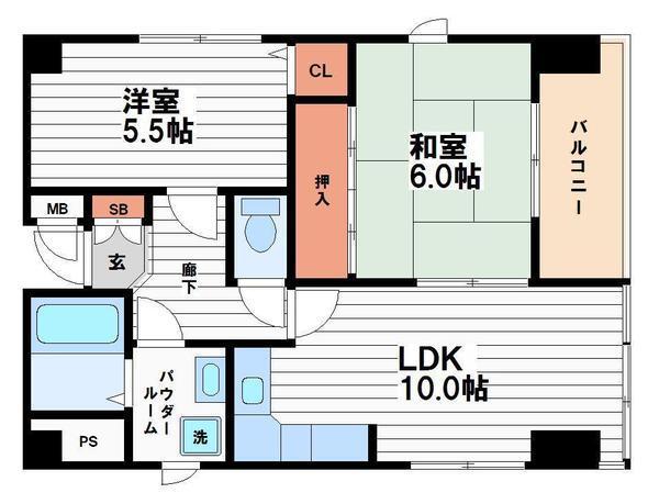 LOFTY上町(2LDK/10階)の間取り写真