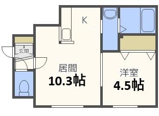 フェリス大谷地(1DK/1階)の間取り写真