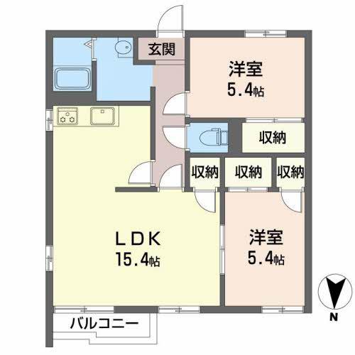 リバティハイツ(2LDK/2階)の間取り写真
